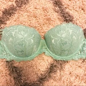 VS PINK Lace Push-Up Mint Sea Foam Green Bra